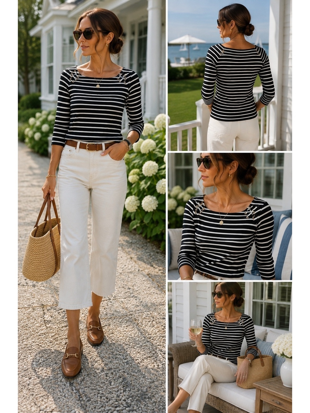 Jones New York Striped Knit Top Lace Up Neck Nautical Preppy XL